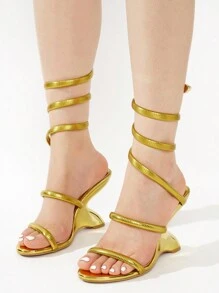 Tacones altos con tiras envolventes en espiral de Laryssa - Dorado - Ver 3