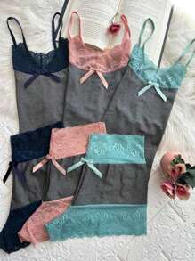 Kit 4 Pijama Feminino Short Baby Doll Renda Short Lingerie Camisete Bicolor Moda