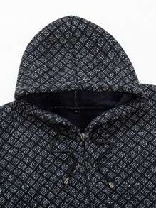 男士拉链连帽毛衣夹克，加厚羊毛衬里，冬季保暖连帽外套，带口袋