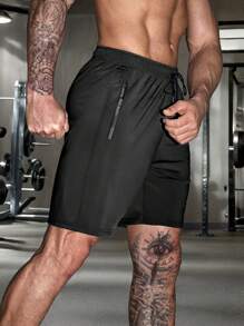 Quick Drying Comfy Shorts, Men's Casual Non-Stretch Elastic Waist Drawstring Shorts With Reflective Design For Summer Gym Workout Training