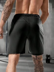 Quick Drying Comfy Shorts, Men's Casual Non-Stretch Elastic Waist Drawstring Shorts With Reflective Design For Summer Gym Workout Training