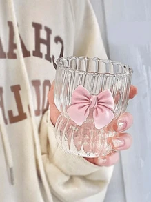 Cute Pink Clear Ribbon Heatproof Coffee Mug Glass Party, Gifts, Parties, Weddings, Holiday Supplies Vertical Pattern Cup Cute Bubble Tea Cup Lemon Juice Drink Mug Holiday Party Party Wine Glasses, Family Dinner, Birthday Party. - Multicolor - View 4