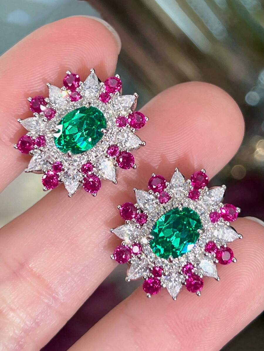 1 对华丽方晶锆石耳钉，适合女士婚礼订婚周年派对珠宝情人节礼物、妈妈、母亲、母亲节、礼物 - 1# - 查看 1