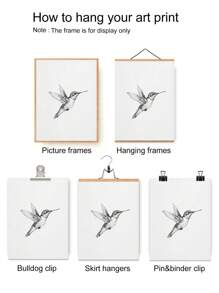 1 pieza Obra de arte de pared con dibujo de colibrí, arte de pájaro en blanco y negro con alas, decoración primaveral para el hogar, dibujo de colibrí sin marco - Multicolor - Ver 5