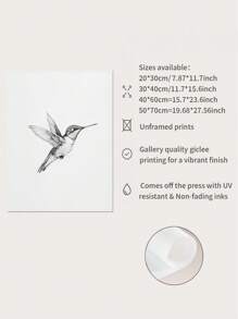 1 pieza Obra de arte de pared con dibujo de colibrí, arte de pájaro en blanco y negro con alas, decoración primaveral para el hogar, dibujo de colibrí sin marco - Multicolor - Ver 6