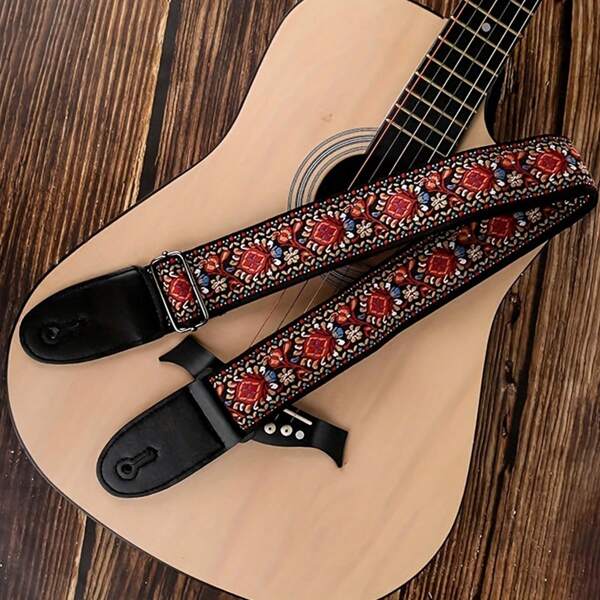 Sangles de guitare, sangles de guitare vintage brodées avec des extrémités  pour basse, guitares électriques et acoustiques, pédale de guitare, saxophone, guitare électrique, violon, sac de guitare acoustique, pince de guitare, sangle de ukulélé, guitariste, guitare rouge, sangle de guitare, guitare, saxophone