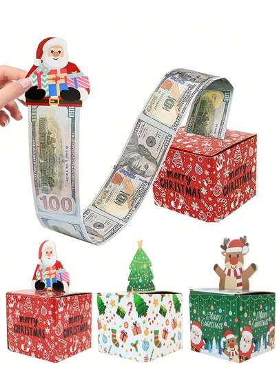 3pcs/Set Christmas Surprise Cash Gift Box, Adult Surprise Cash Gift Box With 30 Transparent Bags, Interesting Cash Gift Display Props For Family Holiday Parties, Christmas Home Decor, Christmas Stocking Stuffers, Gifts For Women, Birthday Gifts