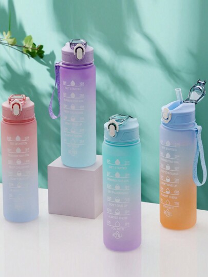 1pc 280ml/750ml Large Capacity Gradient PC Water Bottle, Sports And Fitness Portable Straw Cup, For Home And Travel Outdoor Use