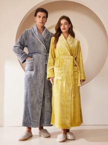 1pc Extra Long Flannel Bathrobe, Adult Bathrobe, Flannel Bathrobe, Suitable For Resorts, Hotels, SPAs, Beauty Salons, Quick Drying, Loose Fit, Multiple Colors, Minimalist Design, Bathroom Essentials, Home Goods Summer Wedding Home Bathroom Decor Back To School