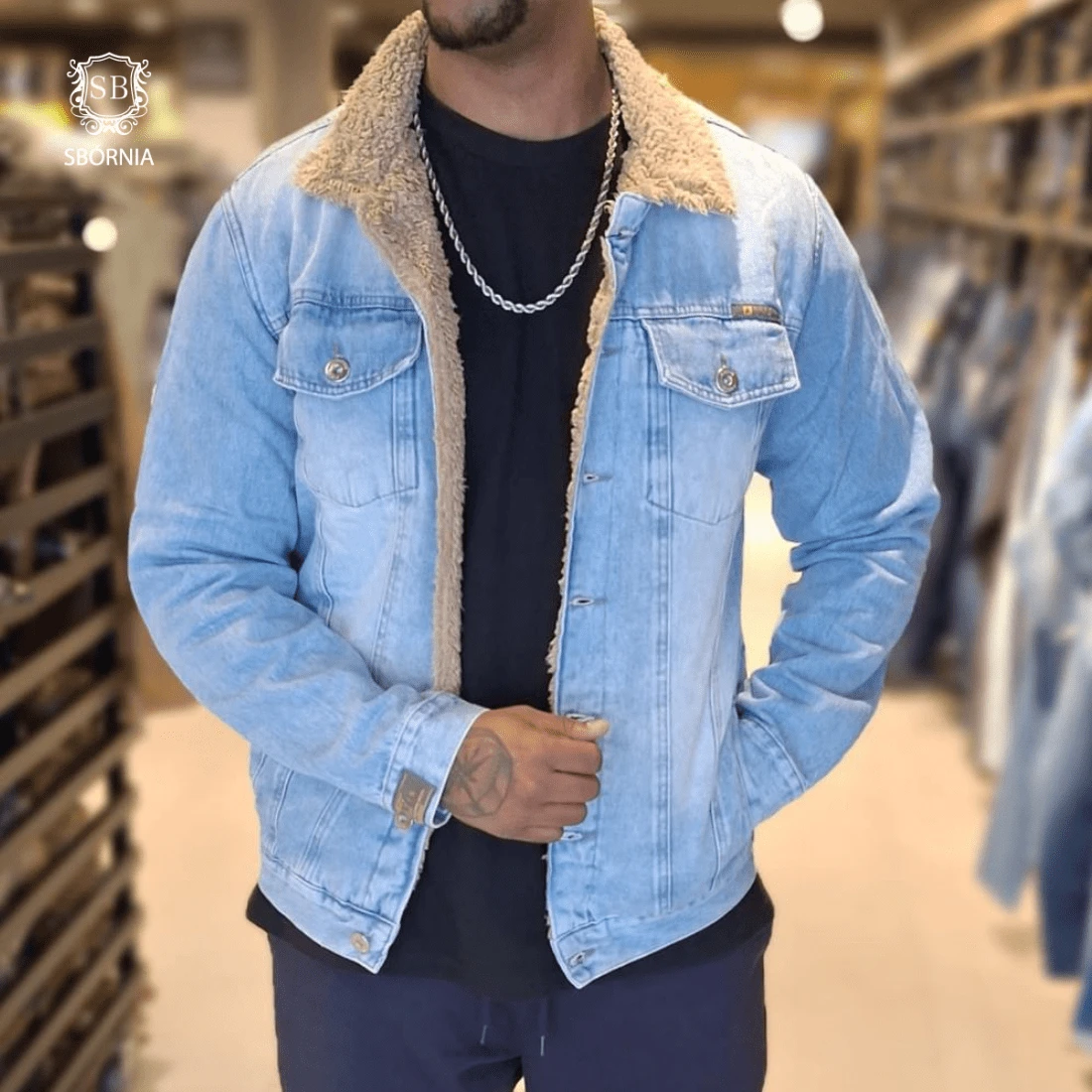 Men's Sherpa-Lined Denim Jacket - Comfort And Style In Just The Right Measure - Azul - Ver 1