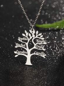 1pc Customized Name Stainless Steel Tree Of Life Necklace, Personalized Family Tree Name Necklace, Customizable 1-9 Names Pendant Necklace, Multi-Name Necklace, Classic Customized Family Tree Name Jewelry, Suitable For Men And Women, Birthday, Anniversary, Holiday, Halloween, Christmas Gift - Silver - View 5