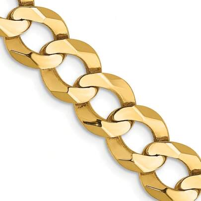 The Black Bow Mens 8.25mm 14K Yellow Gold Solid Lightweight Flat Curb Chain Necklace