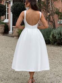 1 件女士圆领无袖长款优雅连衣裙 - 白色 - 查看 3