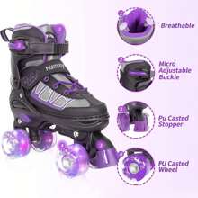 Roller Skates For Kids Boys Girls, Adjustable Quad Skates With Light Up Wheels For Toddler Little Kids Ages 6-12, Beginners Outdoor Sports - Purple - View 4
