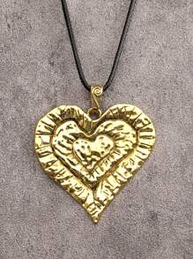 Multi-Layered Asymmetrical Heart-Inspired Distressed Style Pendant Necklace With Large Heart-Shaped Element, Gothic Hip-Hop Style Jewelry For Men And Women, Perfect For Daily Wear As Well As Festival Gifts Valentines,Mom,Mother,Mother's Day,Gift - Wax Rope Style - View 4