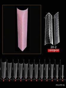 1入組帶圖案水晶指甲藝術模具，不需紙托快速光療延伸指甲片，每盒120入 - 無色 - 查看 8