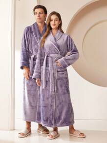 1pc Extra Long Flannel Bathrobe, Adult Bathrobe, Flannel Bathrobe, Suitable For Resorts, Hotels, SPAs, Beauty Salons, Quick Drying, Loose Fit, Multiple Colors, Minimalist Design, Bathroom Essentials, Home Goods Summer Wedding Home Bathroom Decor Back To School