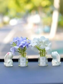 Mini Hydrangea Vase And Sniffing Rabbit Car Interior Decoration Ornaments Car Center Console Decoration Gadgets
