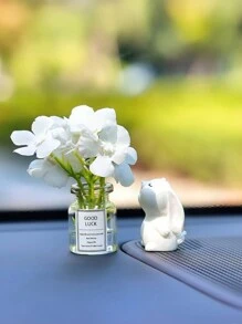 Mini Hydrangea Vase And Sniffing Rabbit Car Interior Decoration Ornaments Car Center Console Decoration Gadgets