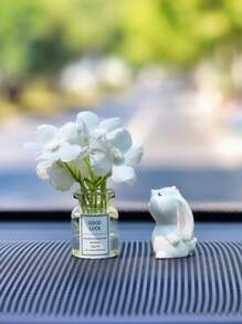 Mini Hydrangea Vase And Sniffing Rabbit Car Interior Decoration Ornaments Car Center Console Decoration Gadgets