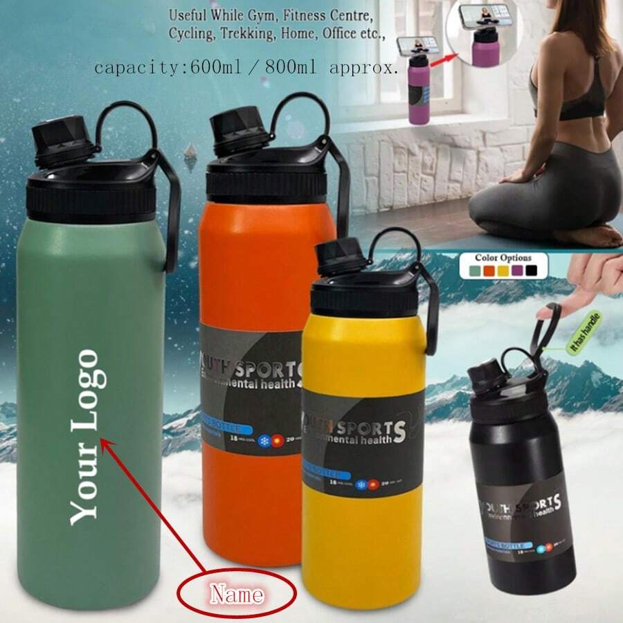 1pc Simple Large Capacity Stainless Steel Insulated Water Bottle Outdoor Hiking Sports Portable Straight Design Water Cup Customized