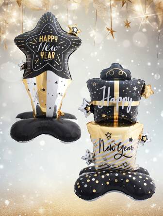 1st 58 tum Svart Guld Ställ Gott Nytt År Presentförpackning Ballonger Ställ Nyår Meteorfolieballonger Nyårsdekorationer Gott Nytt År 2025 Juldekorationer Jul 2025, Jul