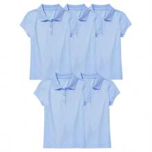 5 件装年轻女孩短袖弹力珠地网眼 Polo 衫校服 - 淺藍色 - 淺藍色 - 淺藍色 - 淺藍色 - 淺藍色 - 查看 1