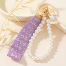 Elegant 1pc Women Faux Pearl Decor Sweet Style Ribbon Keychain - Baby Pink - View 15