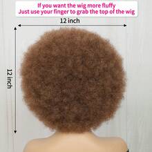 女士柔软非洲式假发，带刘海的卷曲非洲式假发，看起来自然的男士短卷发非洲式假发，弹性黑色非洲式蓬松假发，合成头发，大非洲式假发，适合日常派对、角色扮演、节日、圣诞节、新年、狂欢节、音乐节，编织假发装饰 - 深棕色 - 查看 6