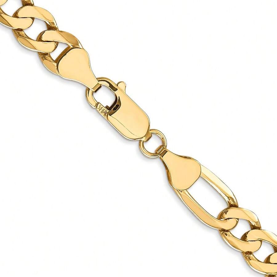 The Black Bow Men's 7mm 14K Yellow Gold Solid Flat Figaro Chain
