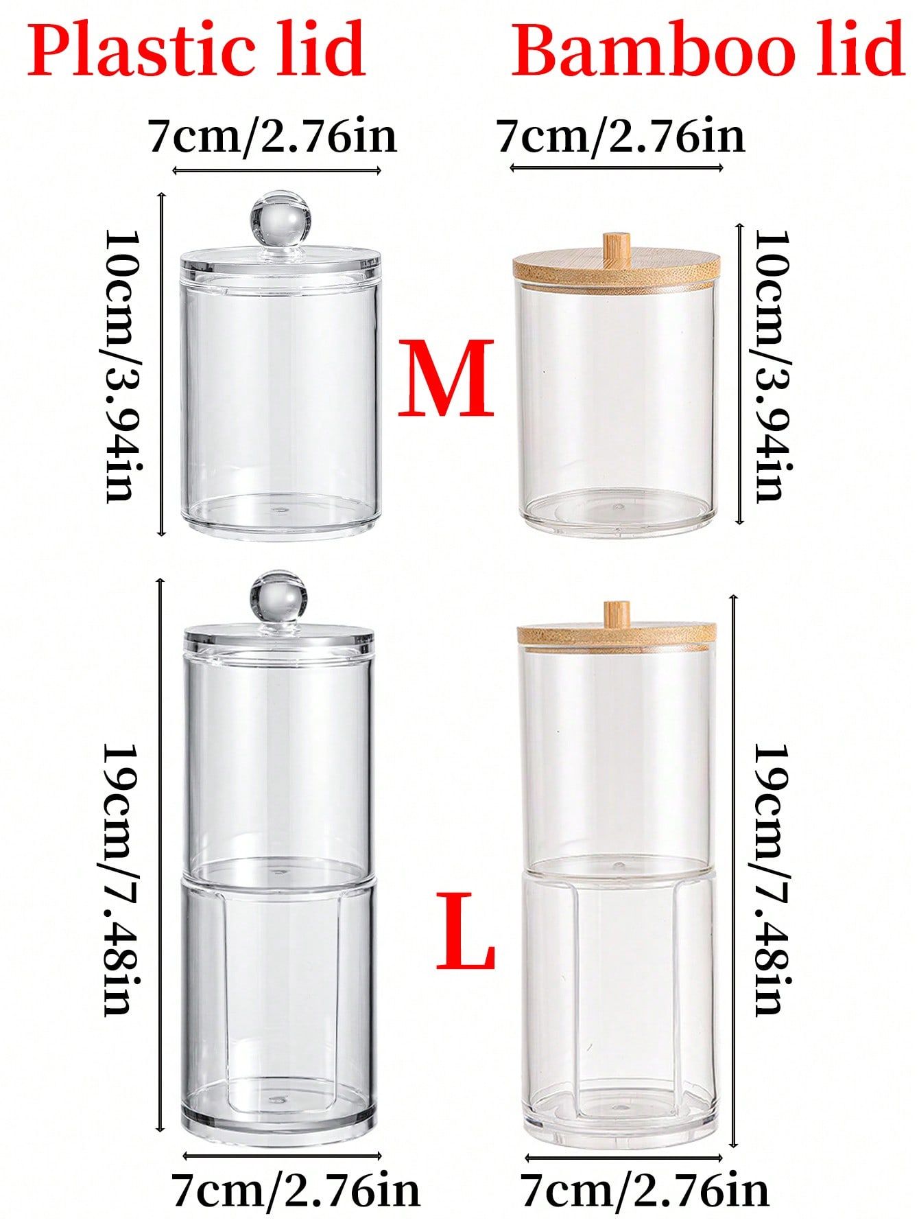 علبة تخزين القطن الشفافة بغطاء من البامبو قطعة واح...
