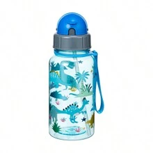 1pc 500ml Cute Cartoon Print Water Bottle With Straw For School Leak Proof & Easy Clean & Carry Handle, For Outdoor, Camping