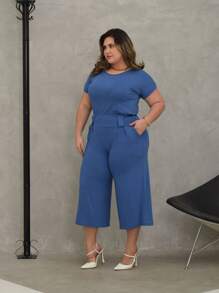 PLUS SIZE SUMMER PANTACURT SET - 藍色牛仔褲 - 查看 5