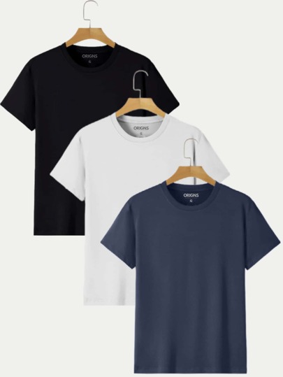Kit 3 Camiseta Básica Masculina Lisa Algodão ORIGNS Básico Premium Casual Streetwear Primavera Verão