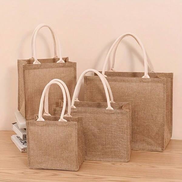 1 pieza Bolso de arpillera de estilo simple, bolso de lona, bolso de compras reutilizable, bolso impermeable, fácil de llevar con asa cómoda, para uso diario y regalos