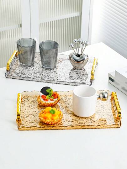 1 szt. Prostokątna dekoracyjna taca do serwowania, plastikowa taca śniadaniowa z uchwytem, elegancki organizer na filiżanki do herbaty do stolika kawowego w salonie, taca do przechowywania deserów i słodyczy
