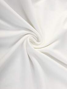 女士白色圆领长袖下摆褶皱修身 T 恤内衣 T 恤，个性化时尚简约腰部下摆衬衫，扇形下摆上衣 - 白色 - 查看 9