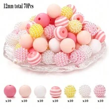 70pcs 12mm Silicone Round Beads, Resin Barcode Beads For DIY Bracelet, Necklace, Earrings, Keychain Pendant Making - Multicolor - View 12