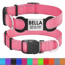 Personalized Nylon Dog Collars,Customized Reflective Pet Collars With Name Plate, Nylon Pet Collars, Engraved Dog ID Tags, Nice Pet Supplies - Pink - View 9