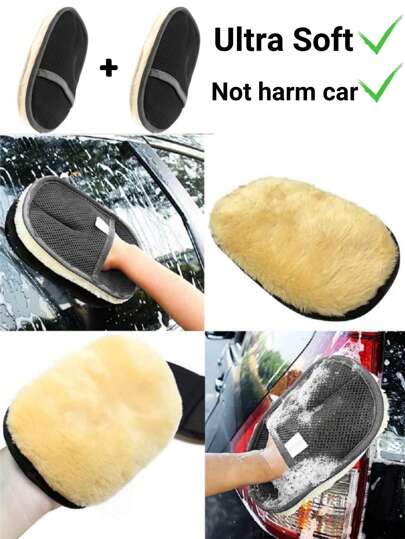 2入組微纖維羊毛柔軟汽車清潔手套,不刮花汽車清潔手套,適用於洗擦車輛,還可重複使用的汽車窗玻璃清潔劑