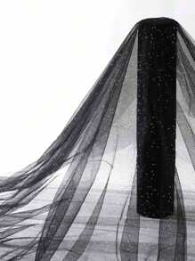 1 Roll - Black Shiny Mesh Fabric, Sequin Mesh Tulle Ribbon Net Fabric, Suitable For Ballet Skirts, Dresses, DIY Crafts, Birthday, Wedding, Party Decorations (2 Yards), Halloween, Christmas, Thanksgiving And Harvest Festival Gifts And Decorations, Autumn/Fall - Black - View 1