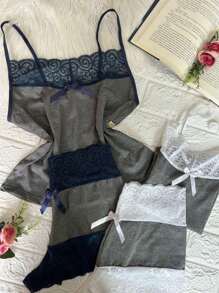 Kit 5 Pijama Feminino Short Baby Doll Renda Short Lingerie Camisete Bicolor Moda