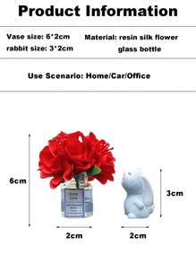 Mini Silk Flower Vase And Flower-Smelling Rabbit Car Interior Decoration Ornaments Auto Center Console Decoration Gadgets