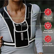 Mochila de corrida mini para homens e mulheres - refletiva, alta visibilidade de 360°, acomoda acessórios e qualquer iPhone, Android, iPad Mini - equipamento leve e ajustável para condicionamento físico, caminhada, ciclismo, trilhas e muito mais!
