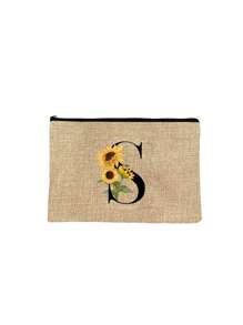 1pc Initials Printed Women's Makeup Bag, Khaki Small Bag, Sunflower Flower Print, Letters A-Z, Cosmetic Bag, Portable Wash Bag, Teacher's Day Gift, Reusable Makeup Bag, Women's Simple And Large Capacity Makeup Bag, Suitable For Weddings, Mother And Grandmother's Birthday Gifts, Ladies, Friends, Bridesmaids, Essentials Make Up Bag Holiday Essentials Makeup Bags Makeup Pouch 2024 Makeup Organizer Make Up Organizer Makeup Storage - Khaki - View 26