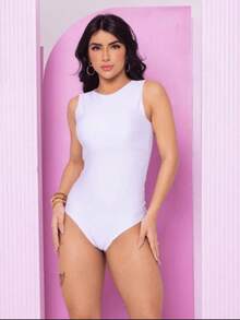 Basic Bodysuit With Low-Cut Suplex Shaping Tank Top - 白色 - 查看 2