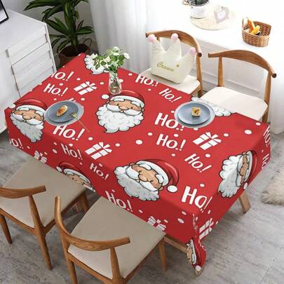 1 szt. Obrus w stylu bożonarodzeniowym, duży biały brodaty Mikołaj z nadrukiem prostokątny obrus, świąteczna dekoracja stołu, świąteczny obrus na stół