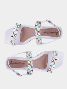 Sandalia Feminina Saltinho Casual Pedraria Jaqueline Costa - Branco - Visão 4