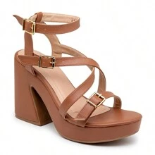 Women's Platform Sandal With Thick Block Heel, Strappy Details, Light And Comfortable, Summer Launch - Lạc đà - Xem 3