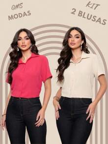 Kit 2 Polo Collar Social Shirts With Buttons - 米色 - 查看 2